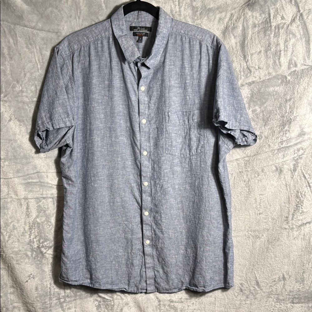 Marc Anthony linen blend Men's Blue Button-Up Shirt slim fit XL